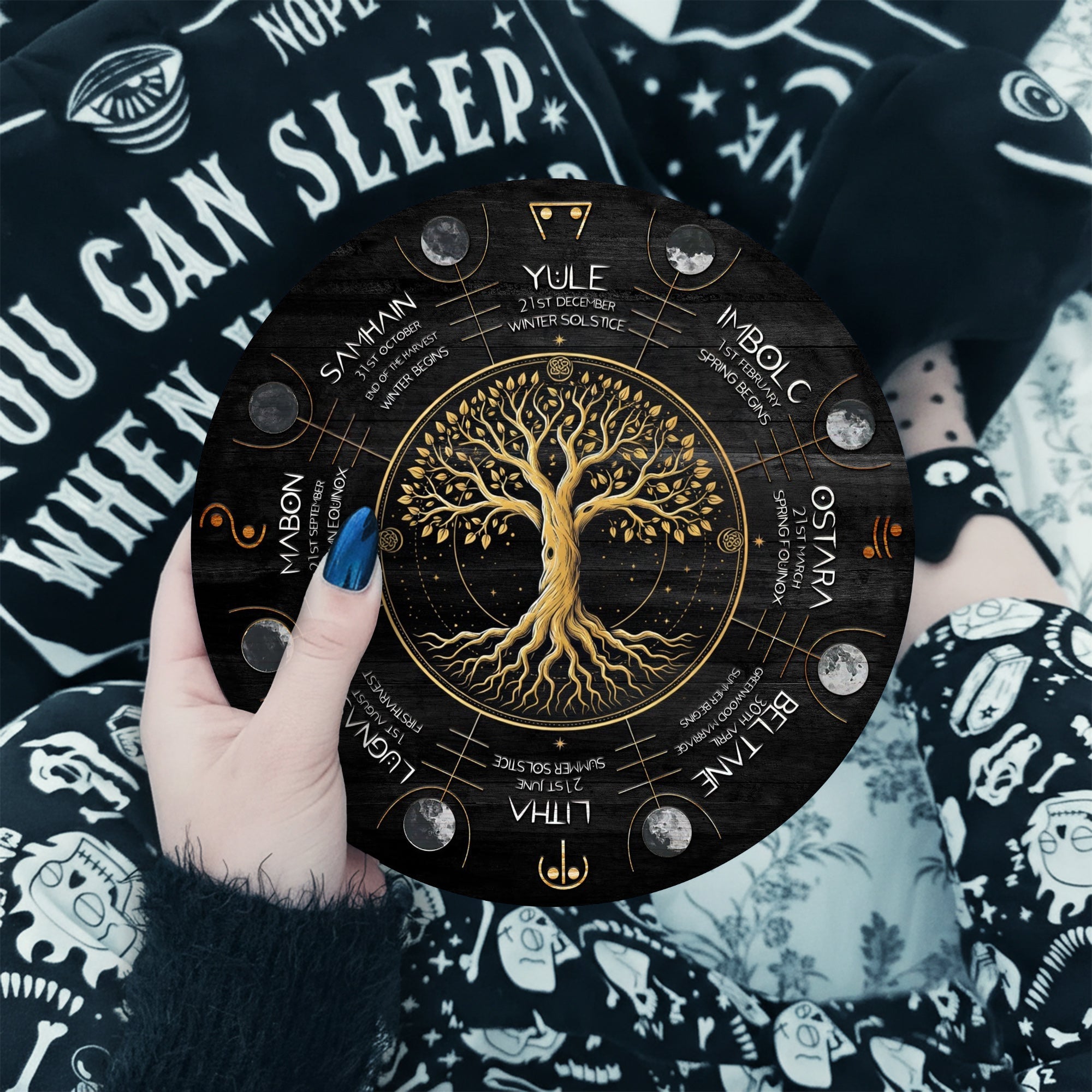Black Gold Tree Wheel of the Year Wooden Pagan Wall Art