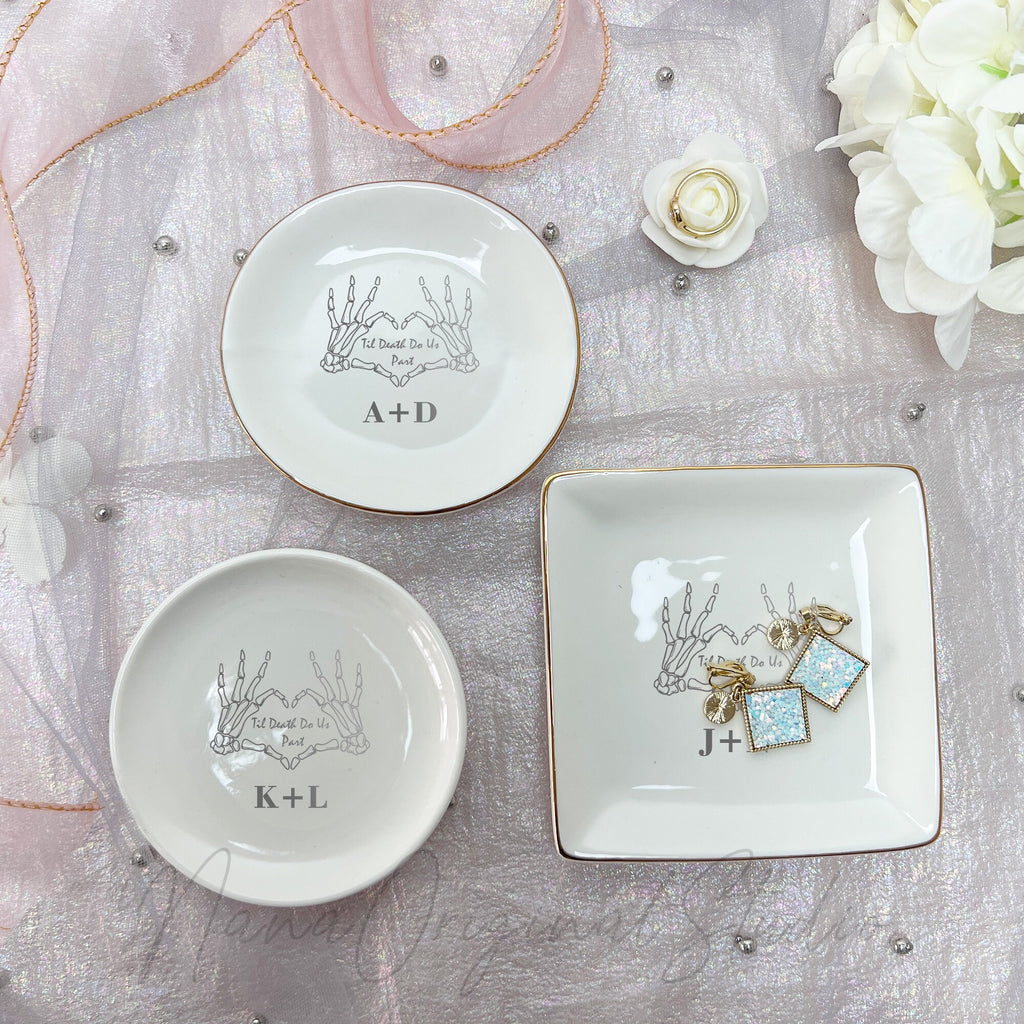 Till Death Jewelry Dish For Couple, Personalized Wedding Ring Dish with Initials, Engagement Ring Holder, Anniversary Gift _NND