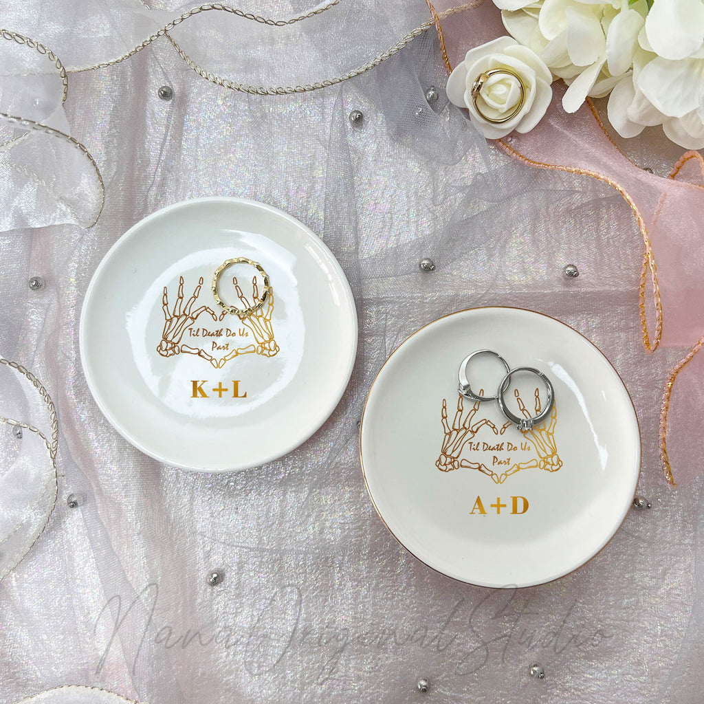 Till Death Jewelry Dish For Couple, Personalized Wedding Ring Dish with Initials, Engagement Ring Holder, Anniversary Gift _NND