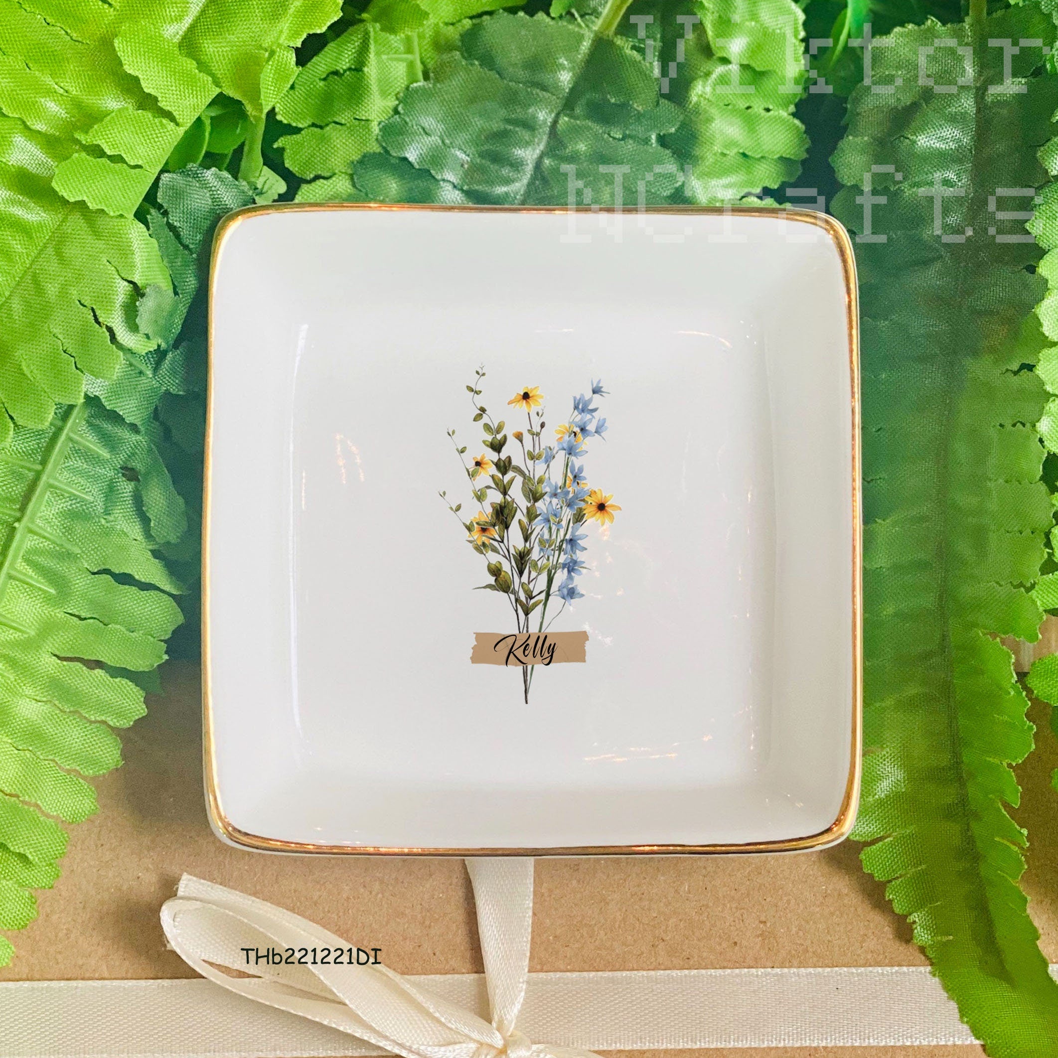 Custom Floral Trinket Tray-Personalized Jewelry Dish-Bridal Shower Gift-Mother's Day Gift-Bride Gift-Bridesmaid Gift-Daughter Birthday Gift