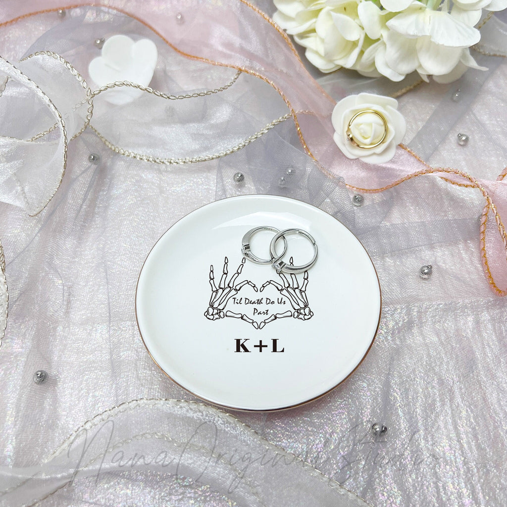 Till Death Jewelry Dish For Couple, Personalized Wedding Ring Dish with Initials, Engagement Ring Holder, Anniversary Gift _NND