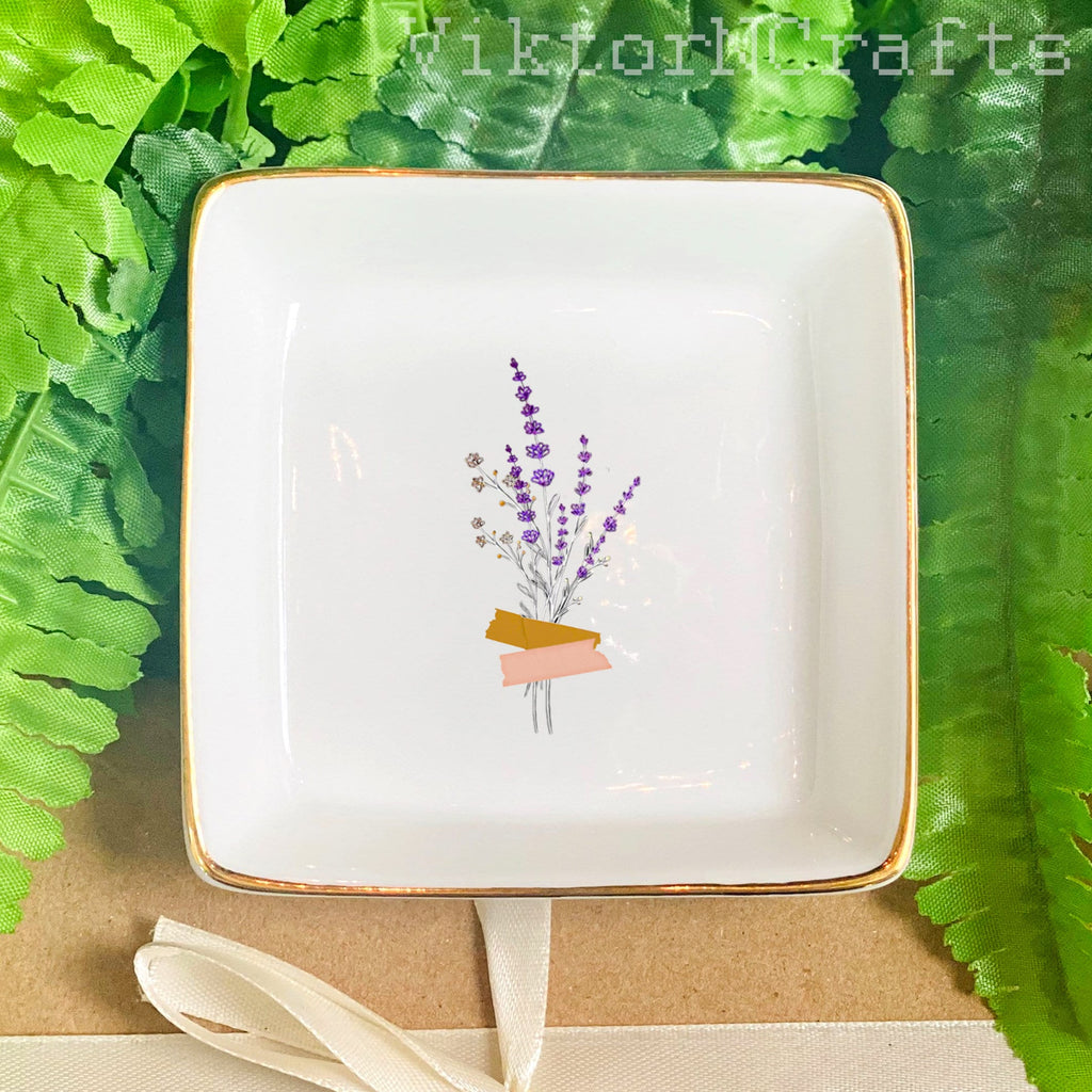 Custom Floral Trinket Tray-Personalized Jewelry Dish-Bridal Shower Gift-Mother's Day Gift-Bride Gift-Bridesmaid Gift-Daughter Birthday Gift