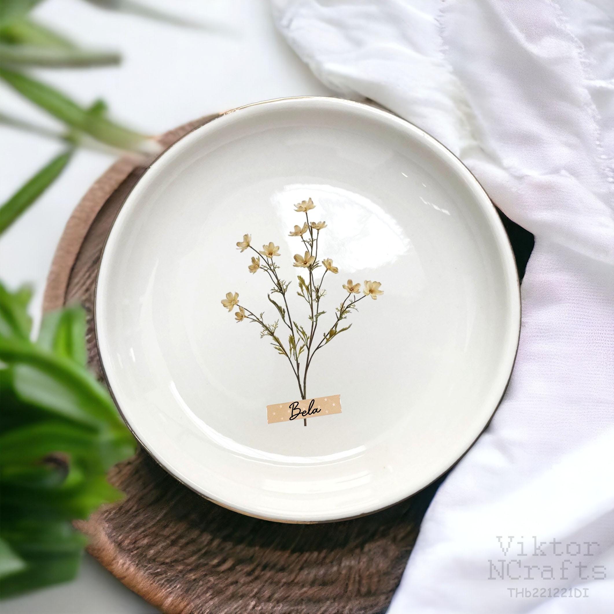 Custom Floral Trinket Tray-Personalized Jewelry Dish-Bridal Shower Gift-Mother's Day Gift-Bride Gift-Bridesmaid Gift-Daughter Birthday Gift