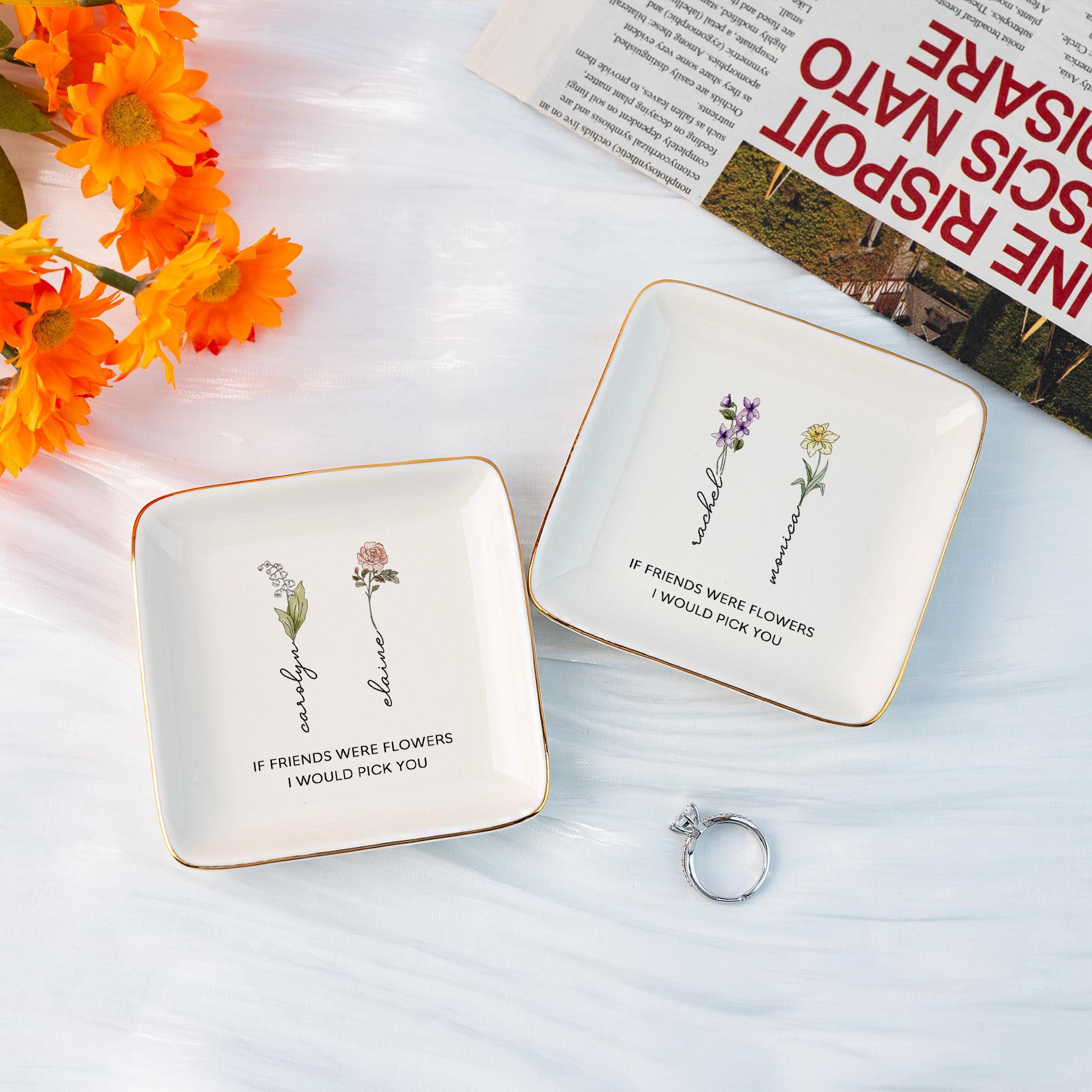 Personalized Birth Flower Jewelry Dish,Wedding Bridesmaid Gift,Best Friend Flower Ring Dish,Birthday Gift for Bestie,Gift for Her,Mom,Women