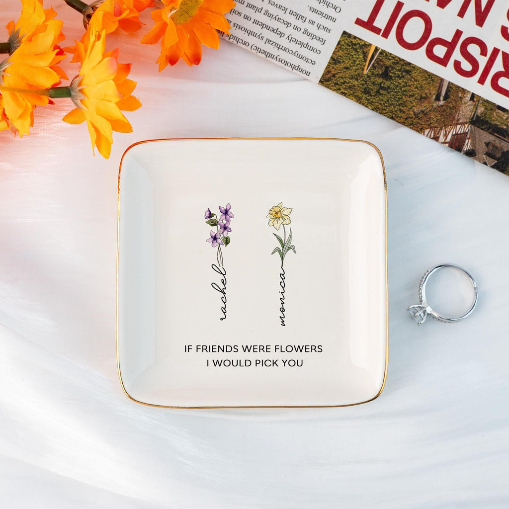 Personalized Birth Flower Jewelry Dish,Wedding Bridesmaid Gift,Best Friend Flower Ring Dish,Birthday Gift for Bestie,Gift for Her,Mom,Women
