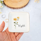 Personalized Birth Flower Jewelry Dish,Floral Name Trinket Dish,Wedding Bridesmaid Ring Dish,Jewelry Dish for Women,Christmas Gift for Her