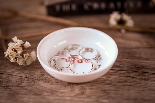 Floral Snake And Moon Phases Ceramic Ring Dish: Witchy Gothic Home Decor