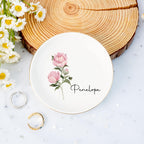 Personalized Birth Flower Jewelry Dish,Floral Name Trinket Dish,Wedding Bridesmaid Ring Dish,Jewelry Dish for Women,Christmas Gift for Her