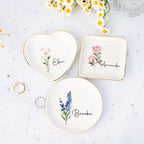 Personalized Birth Flower Jewelry Dish,Floral Name Trinket Dish,Wedding Bridesmaid Ring Dish,Jewelry Dish for Women,Christmas Gift for Her