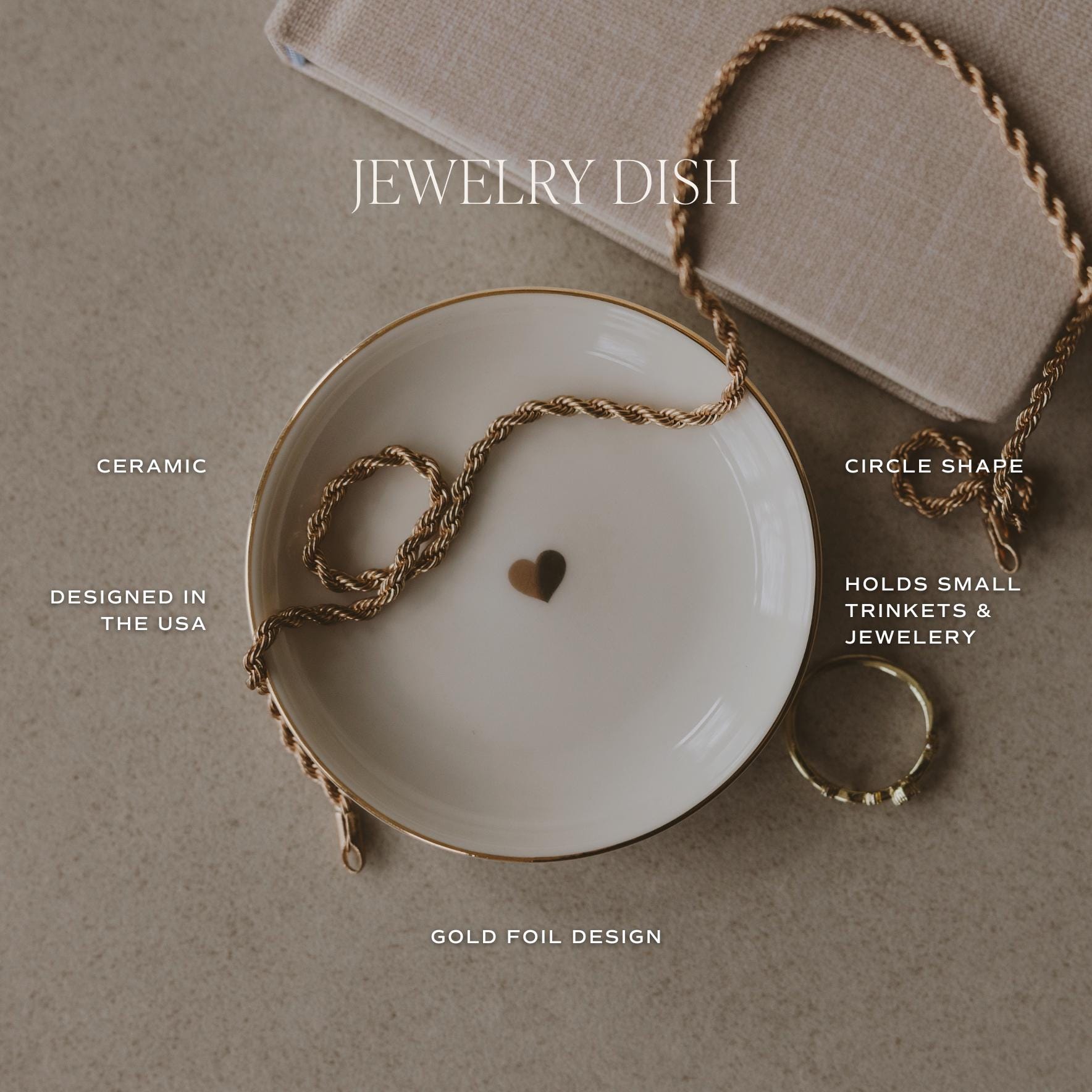 Gold Leaves Ceramic Jewelry Dish: Small Trinket Tray, Ring Holder