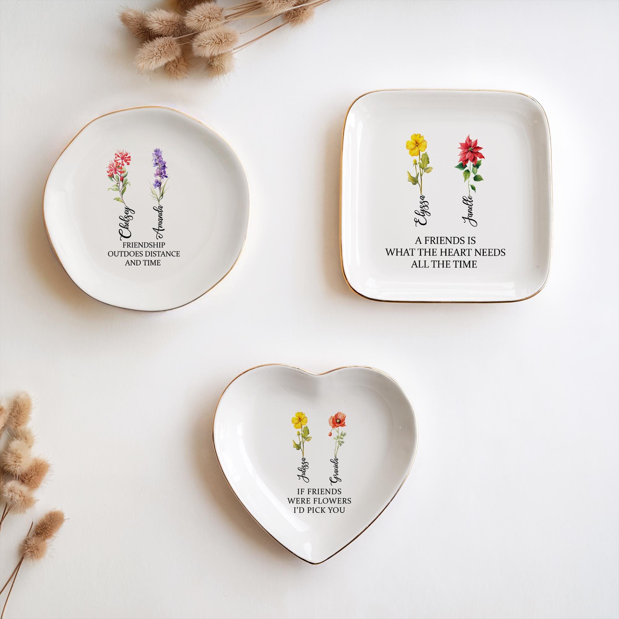 Personalized Birth Flower Jewelry Dish, Bridal Shower Jewelry Dish, Best Friend Wedding Trinket, Birth Flower Trinket, Gift for Best Friend
