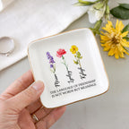 Personalized Birth Flower Jewelry Dish, Bridal Shower Jewelry Dish, Best Friend Wedding Trinket, Birth Flower Trinket, Gift for Best Friend