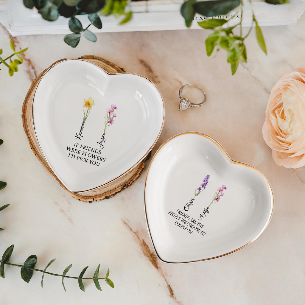 Personalized Birth Flower Jewelry Dish, Bridal Shower Jewelry Dish, Best Friend Wedding Trinket, Birth Flower Trinket, Gift for Best Friend