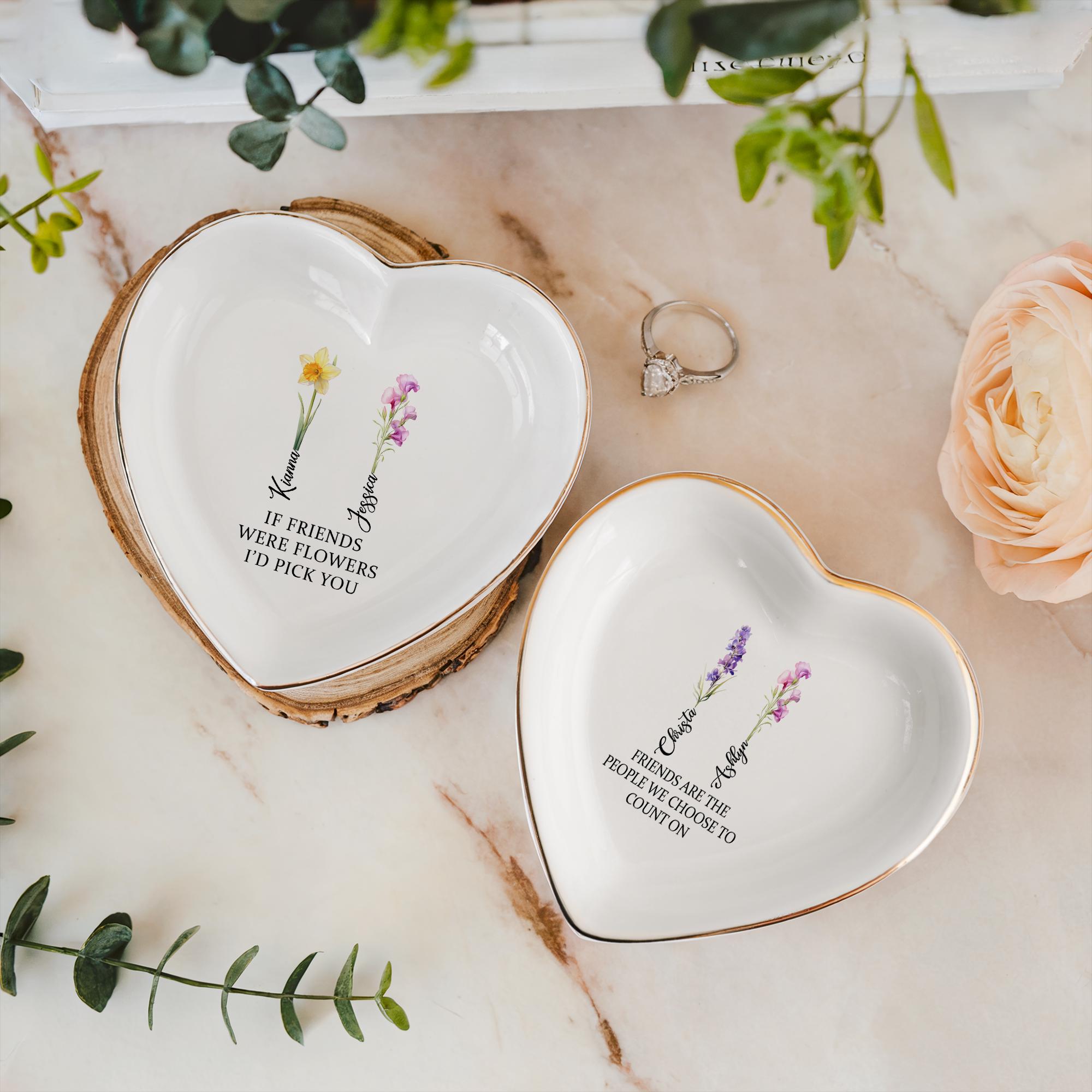 Personalized Birth Flower Jewelry Dish, Bridal Shower Jewelry Dish, Best Friend Wedding Trinket, Birth Flower Trinket, Gift for Best Friend
