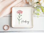 Personalized Birth Flower Trinket Dish,Custom Birthflower Ring Dish,Birthday Jewelry Dish For Friend,Wedding Bridesmaid Gift,Wedding Gift