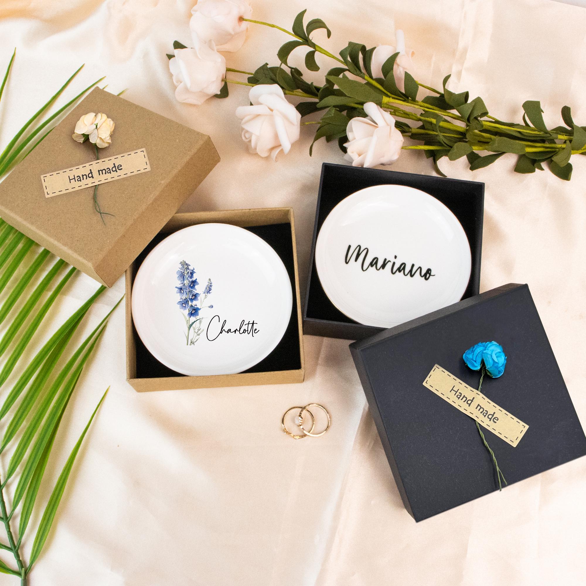 Personalized Birth Flower Ring Dish, Wedding Ring Dish, Perfect Bridesmaid Gift, Best Friend Gift, Custom Jewelry Dish, Birthday Party Gift