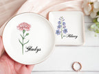 Personalized Birth Flower Trinket Dish,Custom Birthflower Ring Dish,Birthday Jewelry Dish For Friend,Wedding Bridesmaid Gift,Wedding Gift