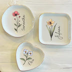 Personalized Boho Birth Flower Ring Trinket Dish | Birth Month Flower Ring Dish | Birthday Jewelry Dish | Wedding Bridesmaid Gift | Mom Gift