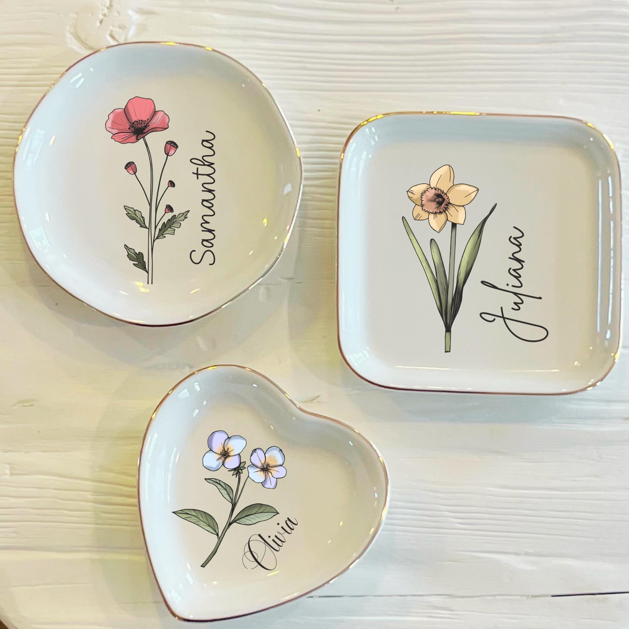 Personalized Boho Birth Flower Ring Trinket Dish | Birth Month Flower Ring Dish | Birthday Jewelry Dish | Wedding Bridesmaid Gift | Mom Gift