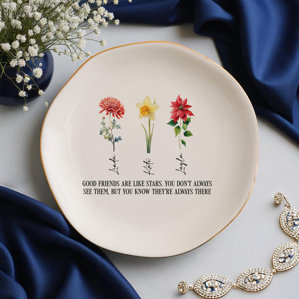 Personalized Bestie Gifts, Jewelry Dish for Sisters, It takes a long time to grow an old friend Gifts, Birth Flower Ring Dish, Gifts for Her