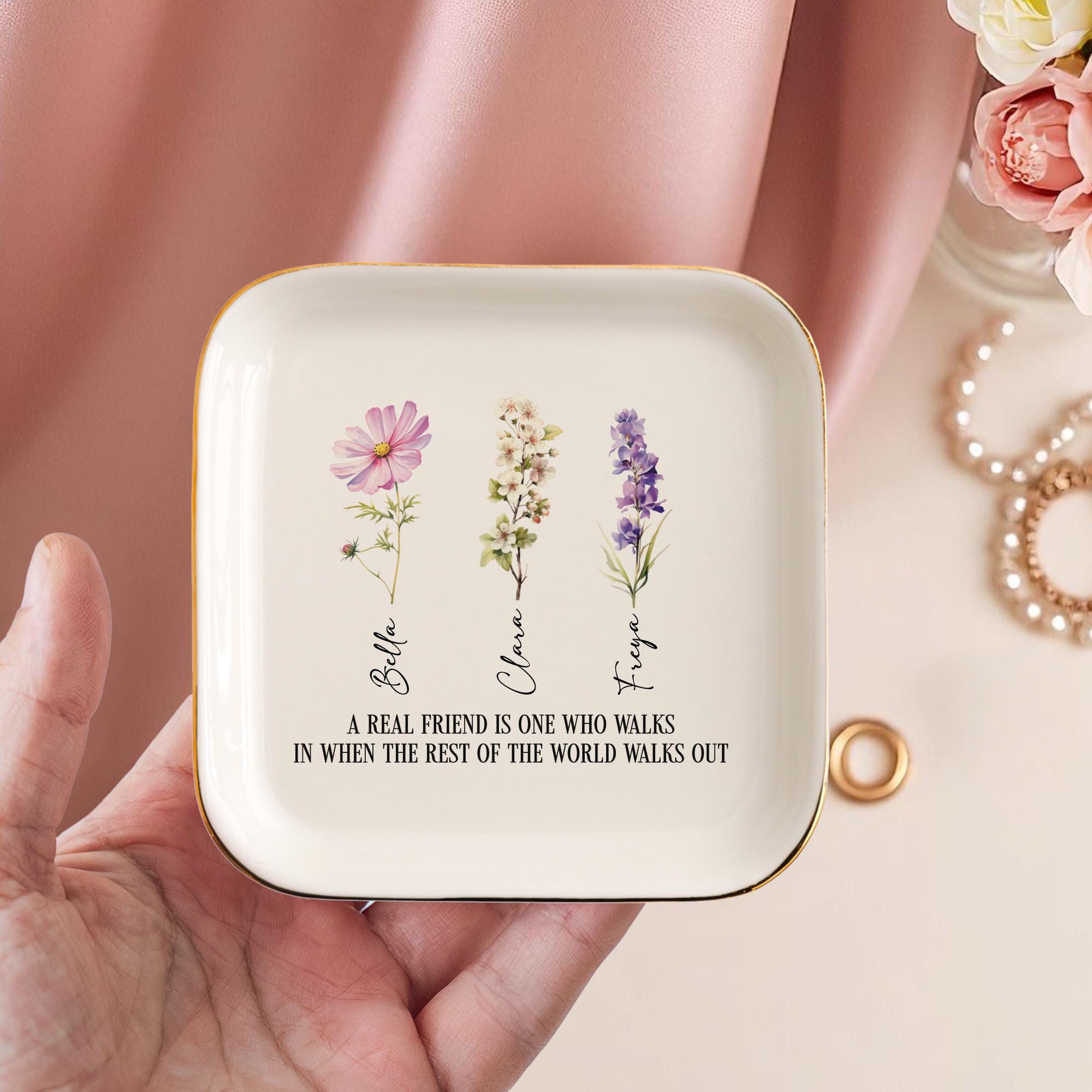 Personalized Bestie Gifts, Jewelry Dish for Sisters, It takes a long time to grow an old friend Gifts, Birth Flower Ring Dish, Gifts for Her