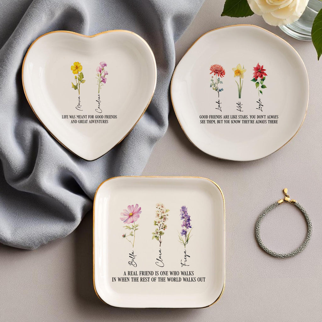 Personalized Bestie Gifts, Jewelry Dish for Sisters, It takes a long time to grow an old friend Gifts, Birth Flower Ring Dish, Gifts for Her