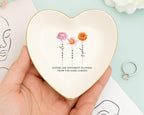 Personalized Sister Birth Flower Jewelry Dish: Ceramic Ring Holder