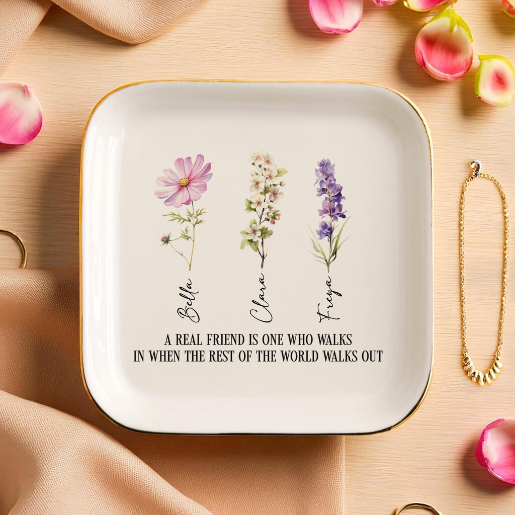 Personalized Bestie Gifts, Jewelry Dish for Sisters, It takes a long time to grow an old friend Gifts, Birth Flower Ring Dish, Gifts for Her