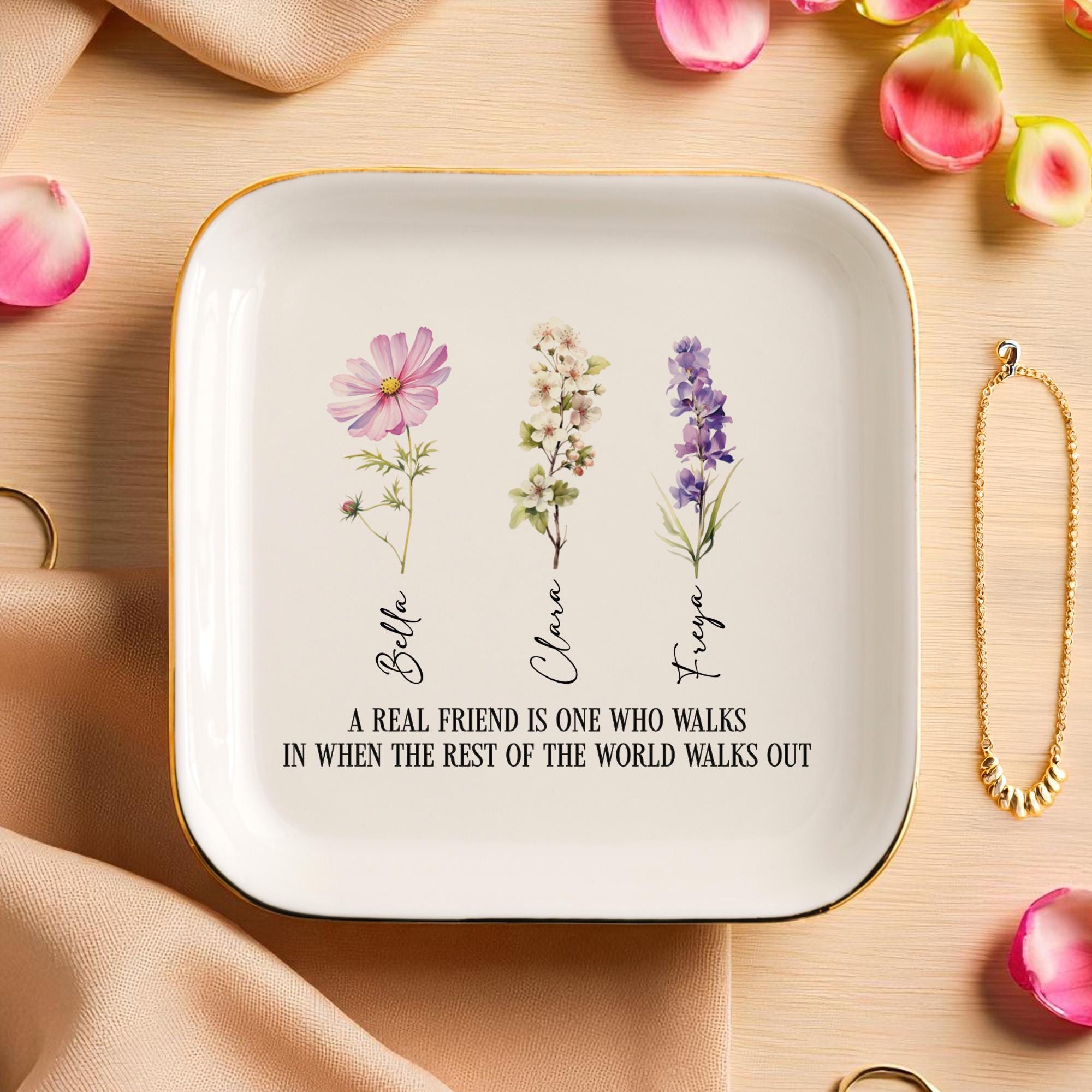 Personalized Bestie Gifts, Jewelry Dish for Sisters, It takes a long time to grow an old friend Gifts, Birth Flower Ring Dish, Gifts for Her