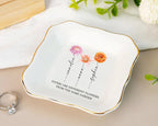 Personalized Sister Birth Flower Jewelry Dish: Ceramic Ring Holder