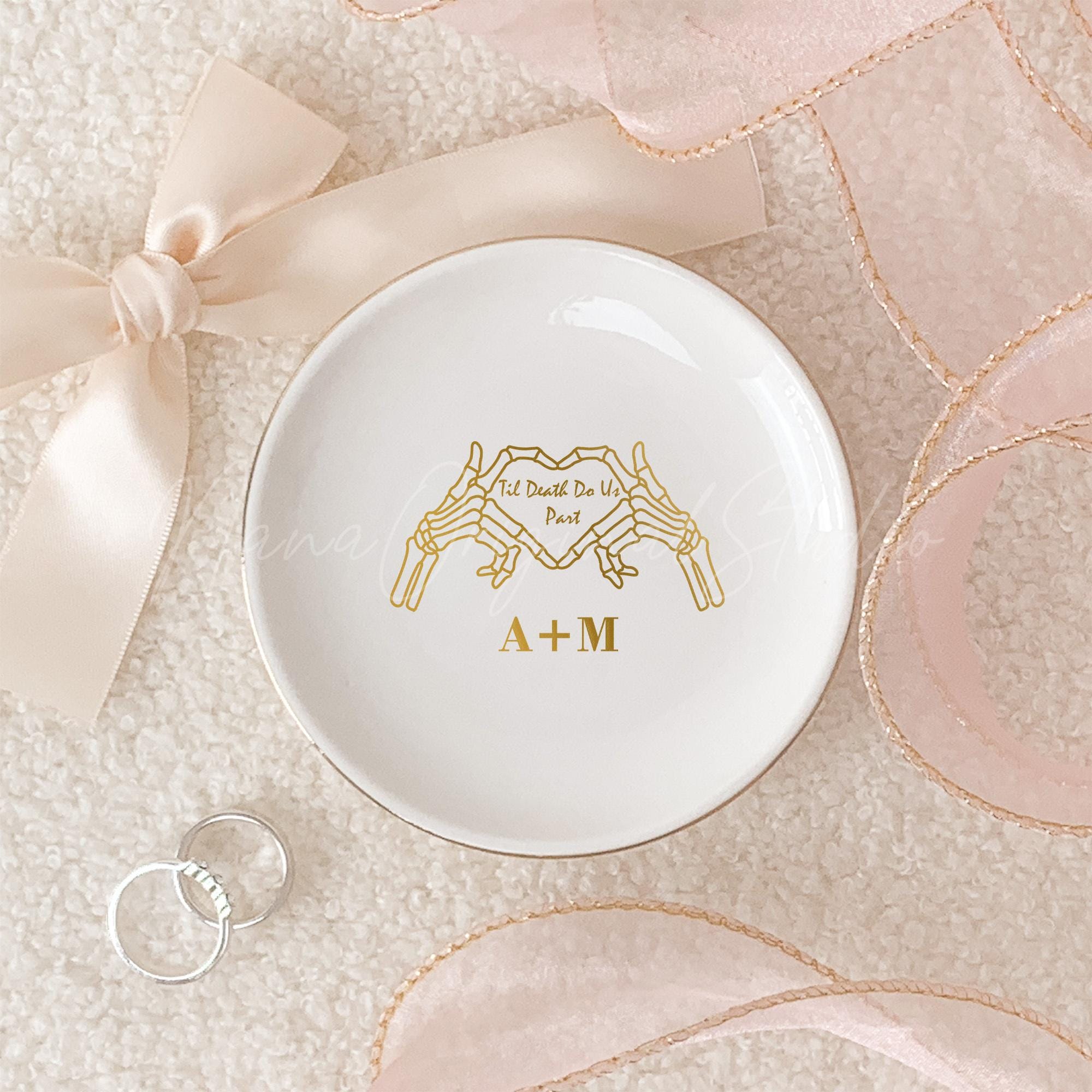 Till Death Jewelry Dish For Couple, Personalized Wedding Ring Dish with Initials, Engagement Ring Holder, Anniversary Gift _NND