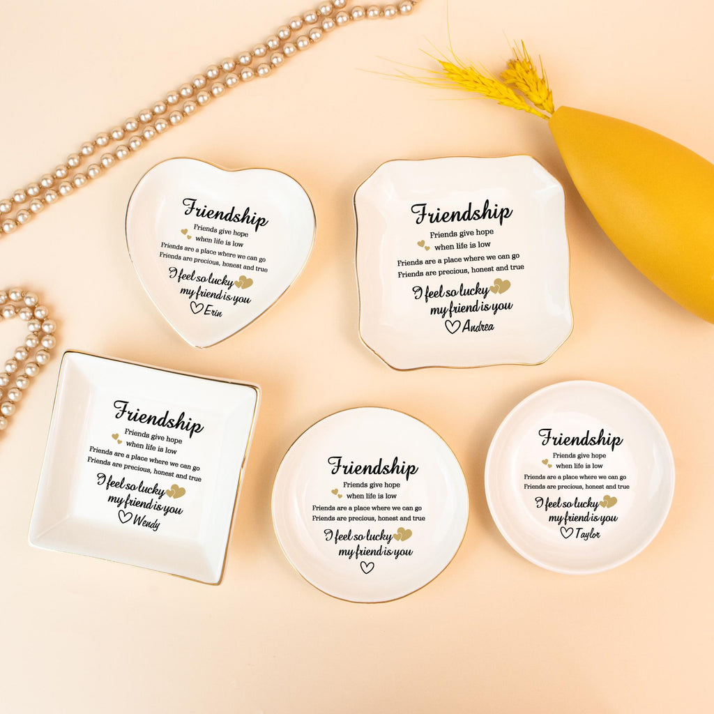 Personalized Jewelry Dish, I Feel so Lucky My Friend Is You, Trinket Dish for Friend, Birthday Gift for Bff,Friendship Ring Dish for Besties