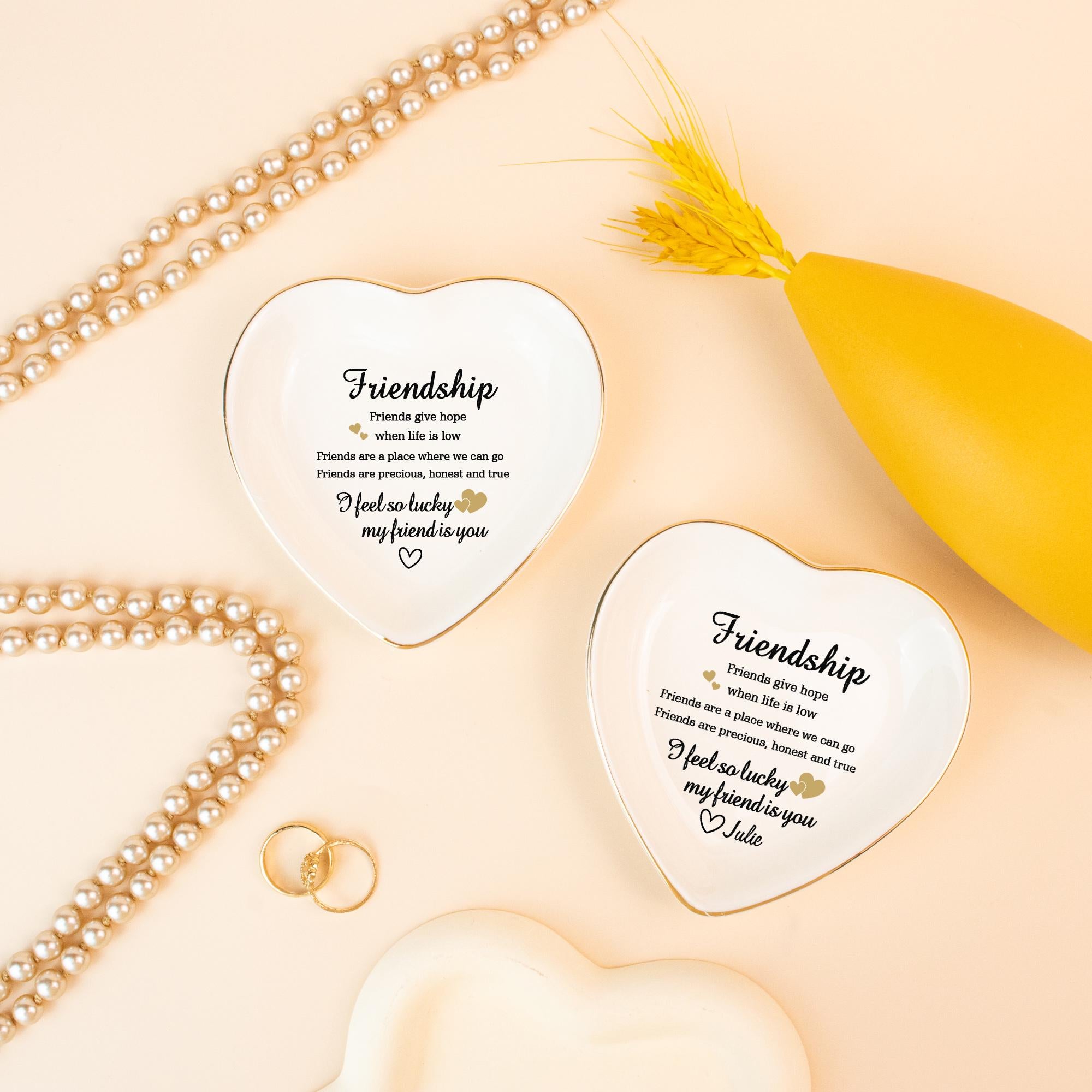 Personalized Jewelry Dish, I Feel so Lucky My Friend Is You, Trinket Dish for Friend, Birthday Gift for Bff,Friendship Ring Dish for Besties