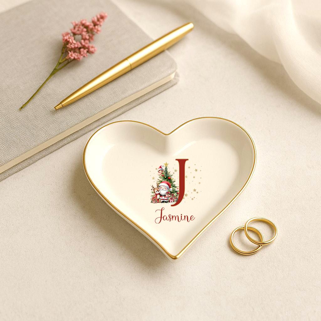 Personalized Christmas Ring Dish, Keepsake Gift, Holiday Gift Her, Initial Jewelry Holder, Christmas Home Decor, Custom Letter Jewelry Dish