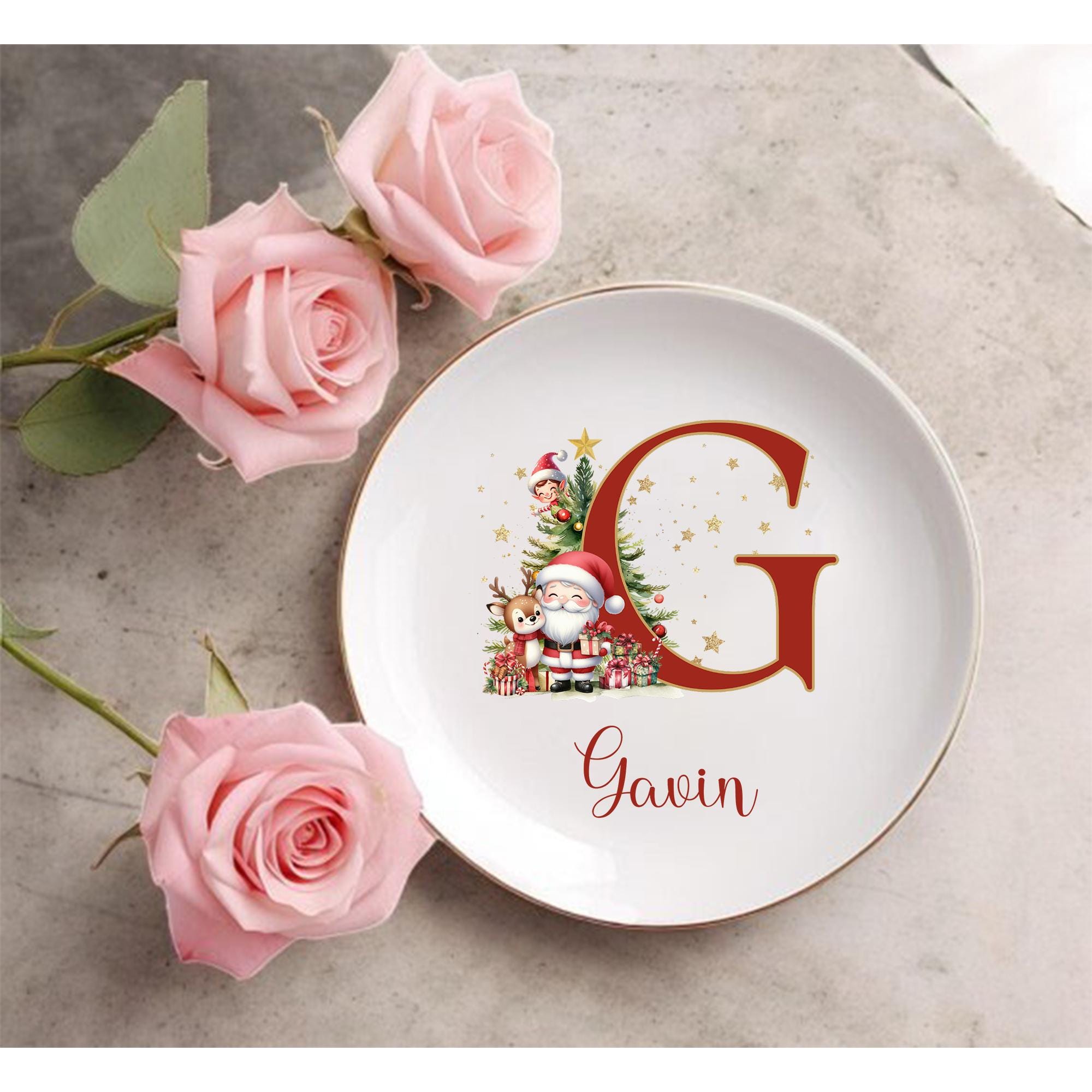 Personalized Christmas Ring Dish, Keepsake Gift, Holiday Gift Her, Initial Jewelry Holder, Christmas Home Decor, Custom Letter Jewelry Dish