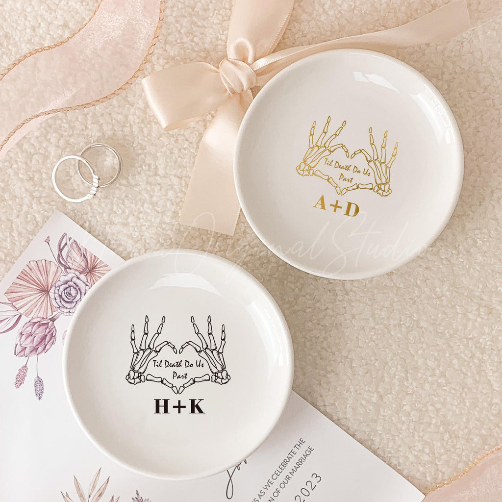 Till Death Jewelry Dish For Couple, Personalized Wedding Ring Dish with Initials, Engagement Ring Holder, Anniversary Gift _NND