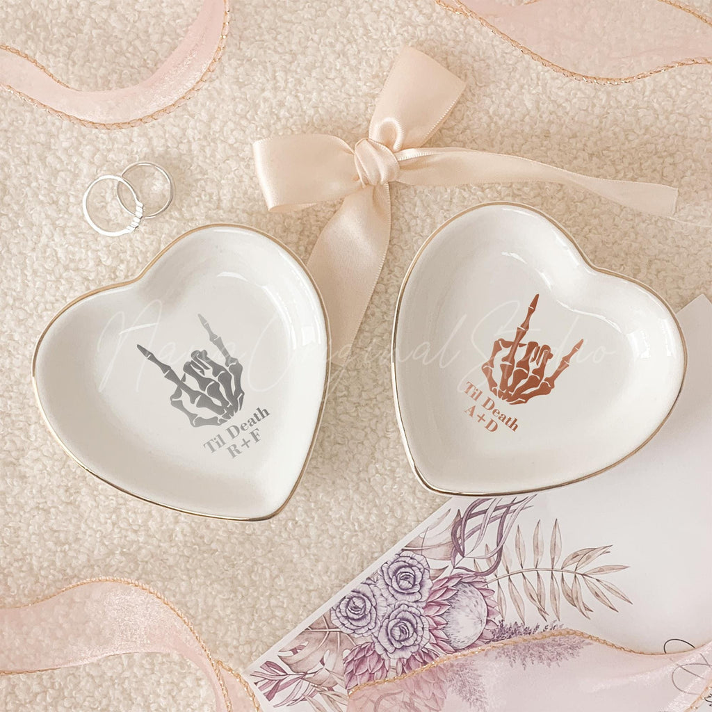 Till Death Jewelry Dish For Couple, Personalized Wedding Ring Dish with Initials, Engagement Ring Holder, Anniversary Gift _NND