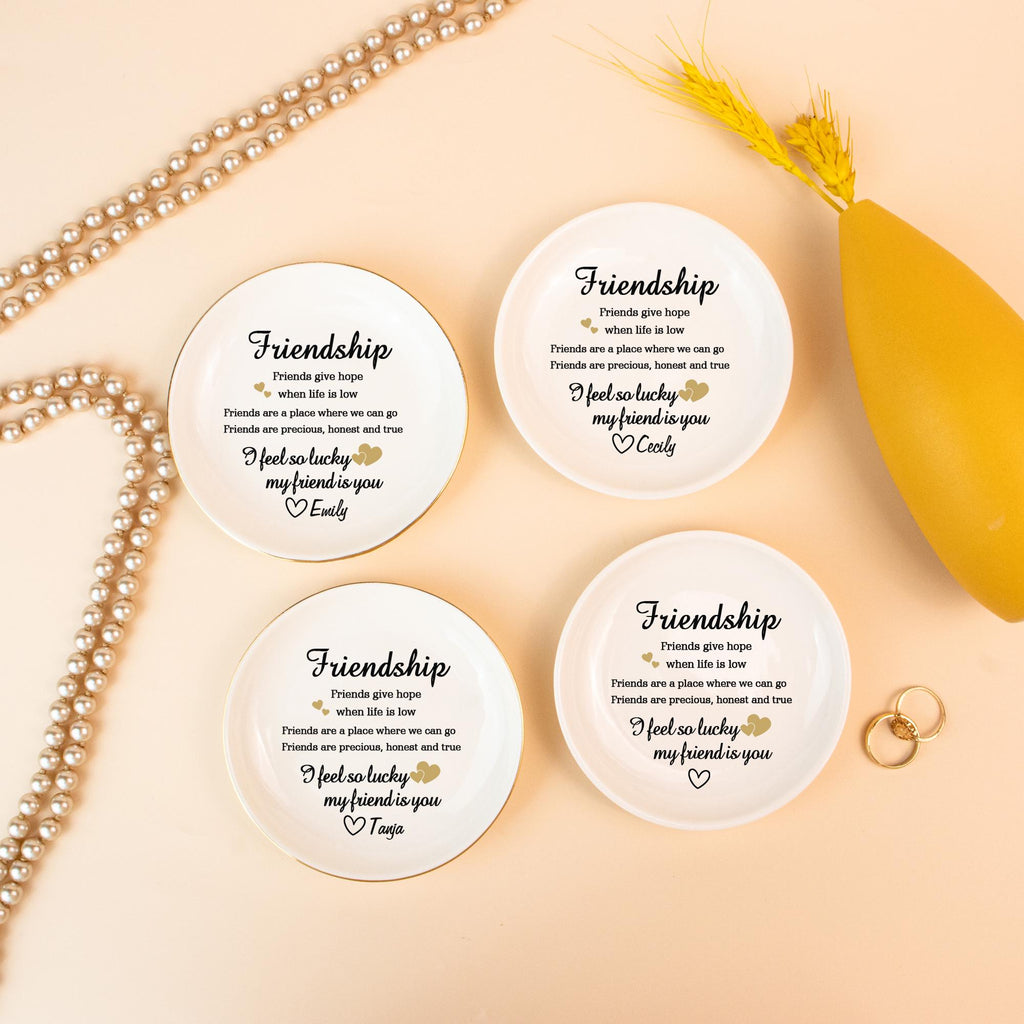 Personalized Jewelry Dish, I Feel so Lucky My Friend Is You, Trinket Dish for Friend, Birthday Gift for Bff,Friendship Ring Dish for Besties