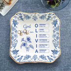 God Says I Am Name Letter In Bible Toile De Jouy Style, Personalized Jewelry Dish, Christian Gift, Gift for Her, Mental Health Giftful Dish