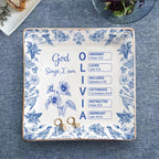 God Says I Am Name Letter In Bible Toile De Jouy Style, Personalized Jewelry Dish, Christian Gift, Gift for Her, Mental Health Giftful Dish
