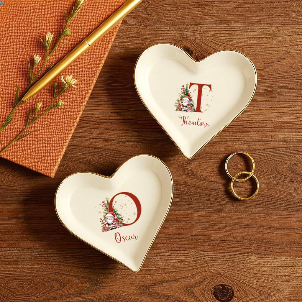 Personalized Christmas Ring Dish, Keepsake Gift, Holiday Gift Her, Initial Jewelry Holder, Christmas Home Decor, Custom Letter Jewelry Dish