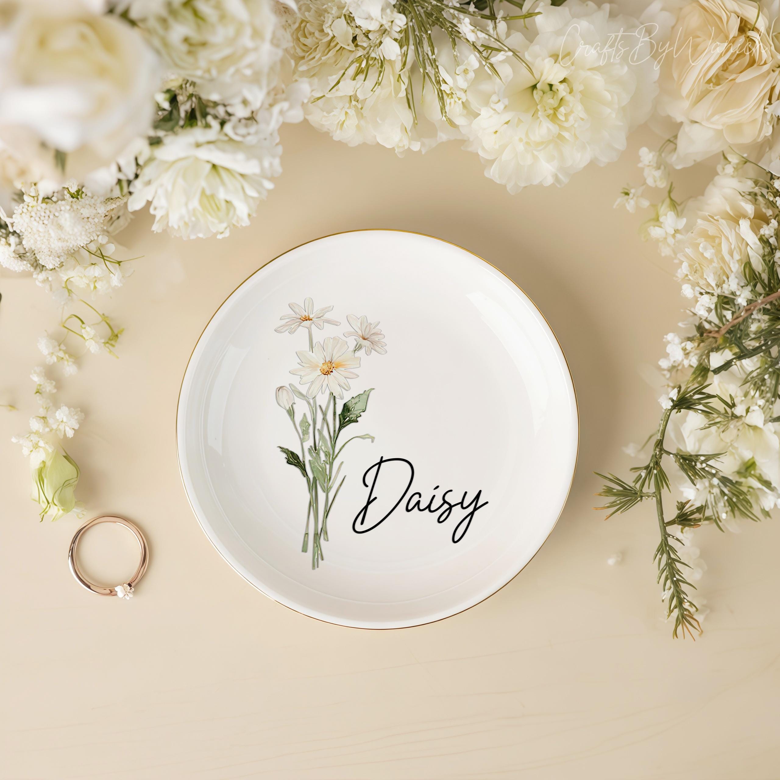 Personalised Birth Flower Trinket Dish, Custom Watercolor Flower Ring Dish, Birthday Jewelry Dish, Wedding Bridesmaid Gift, Christmas Gifts