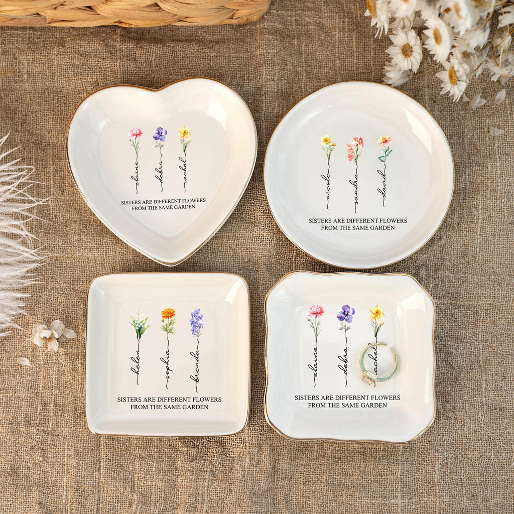 Sisters are Different Flowers from the Same Garden, Personalized Ring Dish for Sister, Besties Flower Ring Holder, Friendship Jewelry Dish