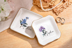 Personalized Birth Flower Ring Dish, Watercolor Flower Engagement Trinket Dish, Birth Flower Jewelry Dish, Bridesmaid Gift, Christmas Gifts