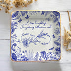 Custom Friendship Jewelry Dish,  Personalized Names & Birth Flowers Tray, Best Friend Gift, Toile Floral Trinket Dish Keepsake, Besties Gift