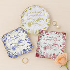 Custom Friendship Jewelry Dish,  Personalized Names & Birth Flowers Tray, Best Friend Gift, Toile Floral Trinket Dish Keepsake, Besties Gift
