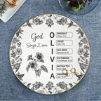 God Says I Am Name Letter In Bible Toile De Jouy Style, Personalized Jewelry Dish, Christian Gift, Gift for Her, Mental Health Giftful Dish