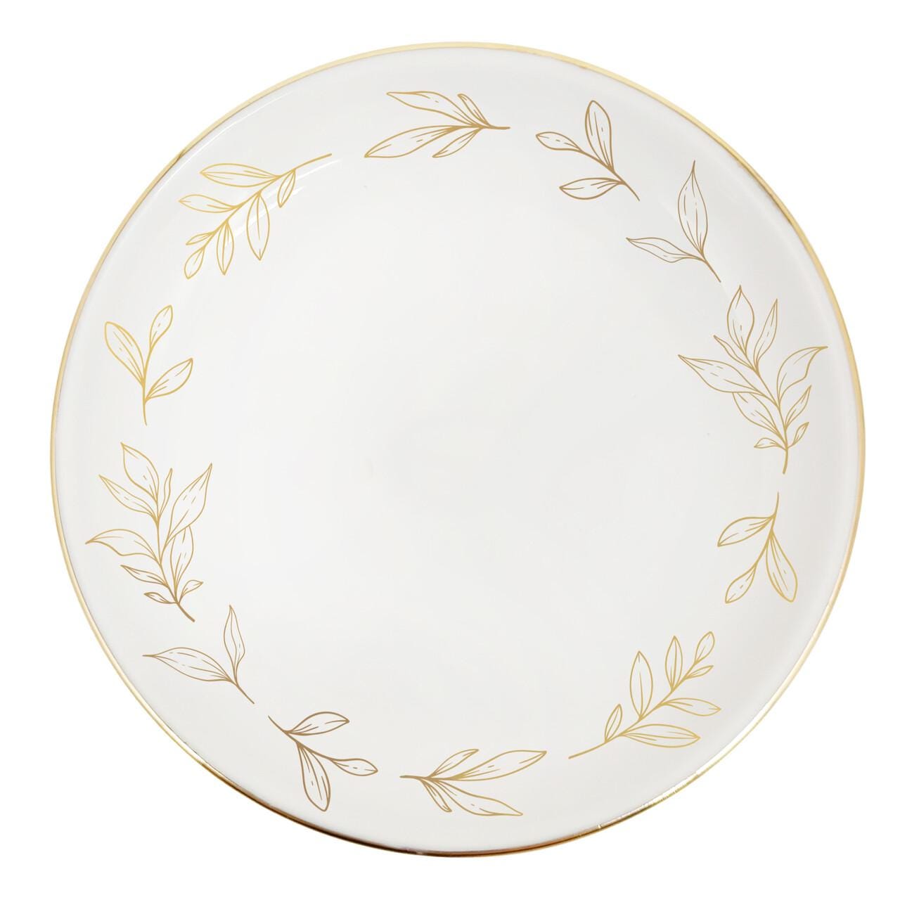 Gold Leaves Ceramic Jewelry Dish: Small Trinket Tray, Ring Holder