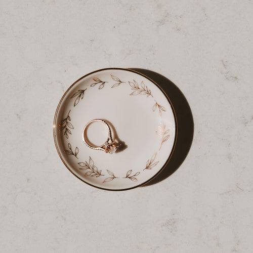 Gold Leaves Ceramic Jewelry Dish: Small Trinket Tray, Ring Holder
