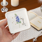 Personalized Birth Flower Ring Dish, Zodiac and Flower with Constellation Trinket Dish,Constellation Jewelry Dish, Birth Flower Trinket Dish
